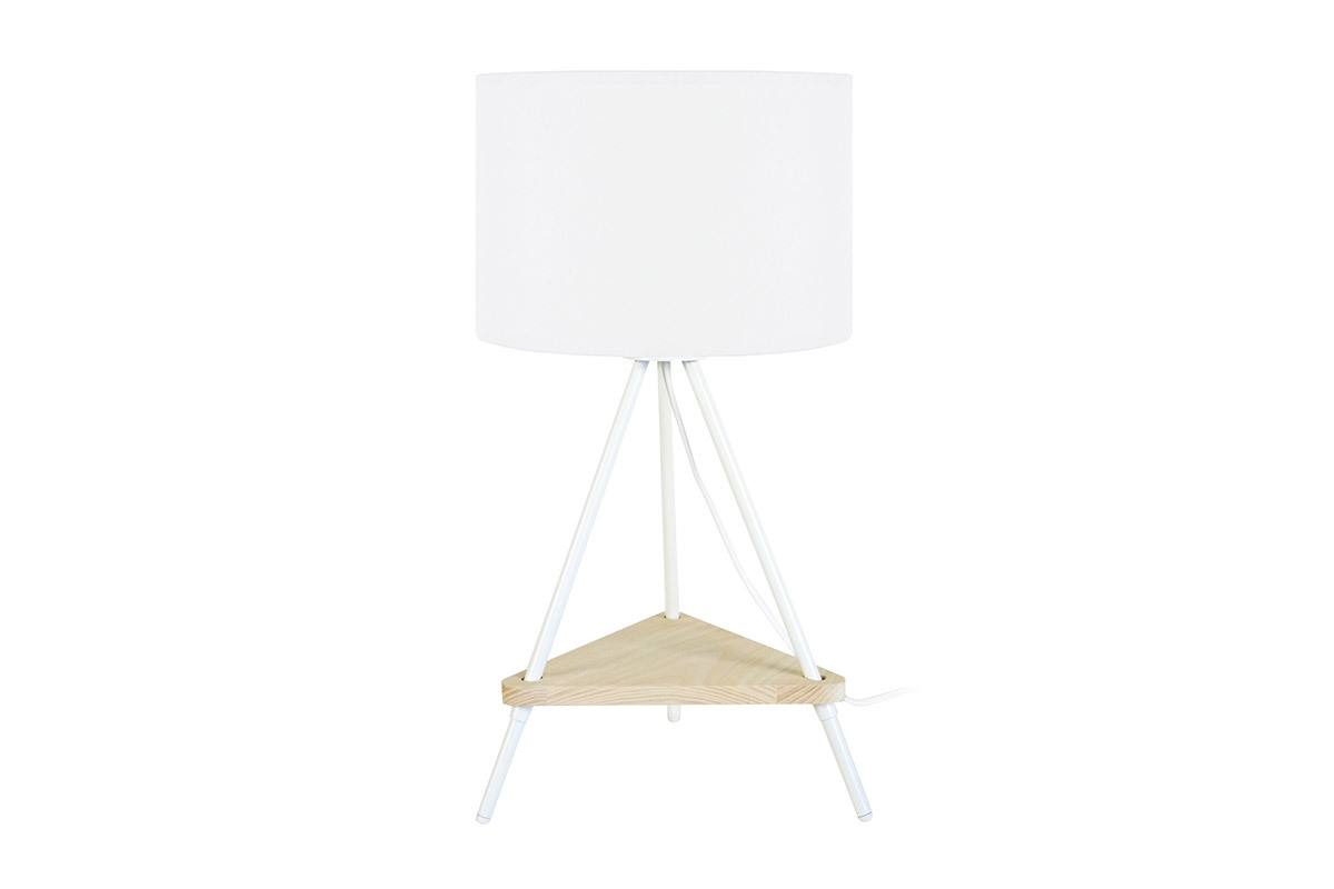 Lampada da tavolo di design in metallo bianco e legno YIN