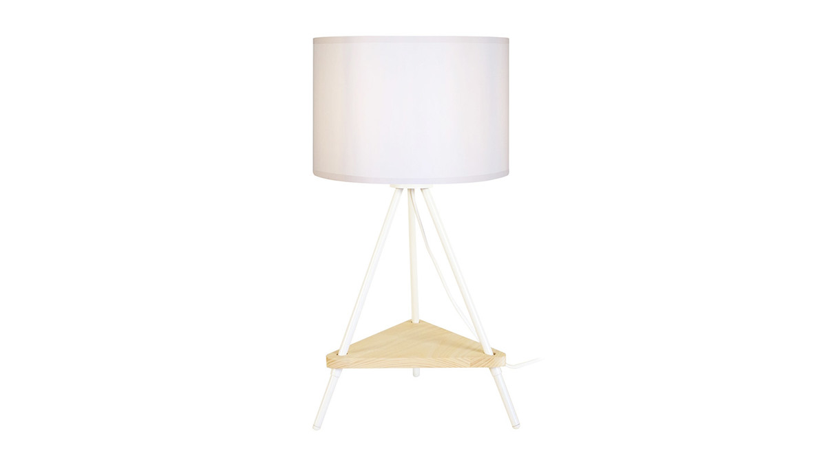 Lampada da tavolo di design in metallo bianco e legno YIN