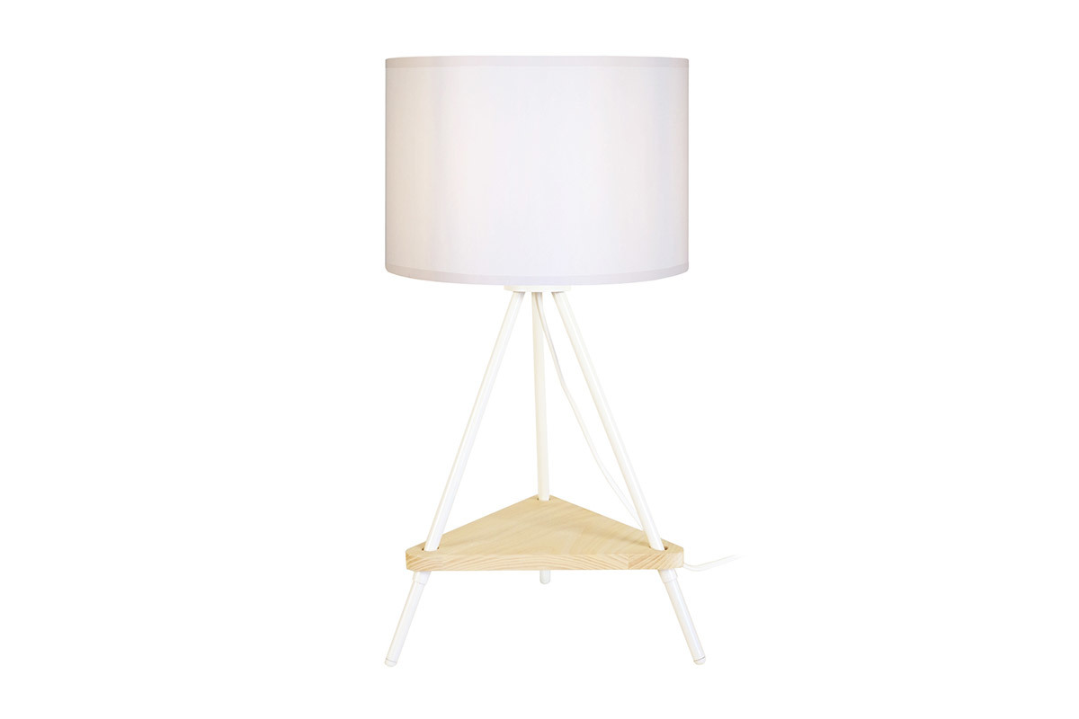 Lampada da tavolo di design in metallo bianco e legno YIN