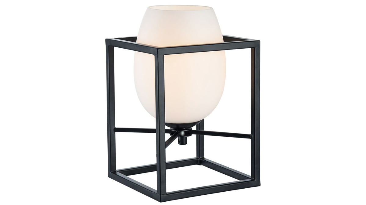 Lampada da tavolo, di design, in metallo, colore: Nero con globo in vetro smerigliato, modello: CABIN