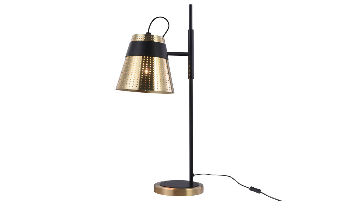 Lampada da tavolo, di design, in metallo, perforato, colore: Dorato e Nero, modello: TRENTO