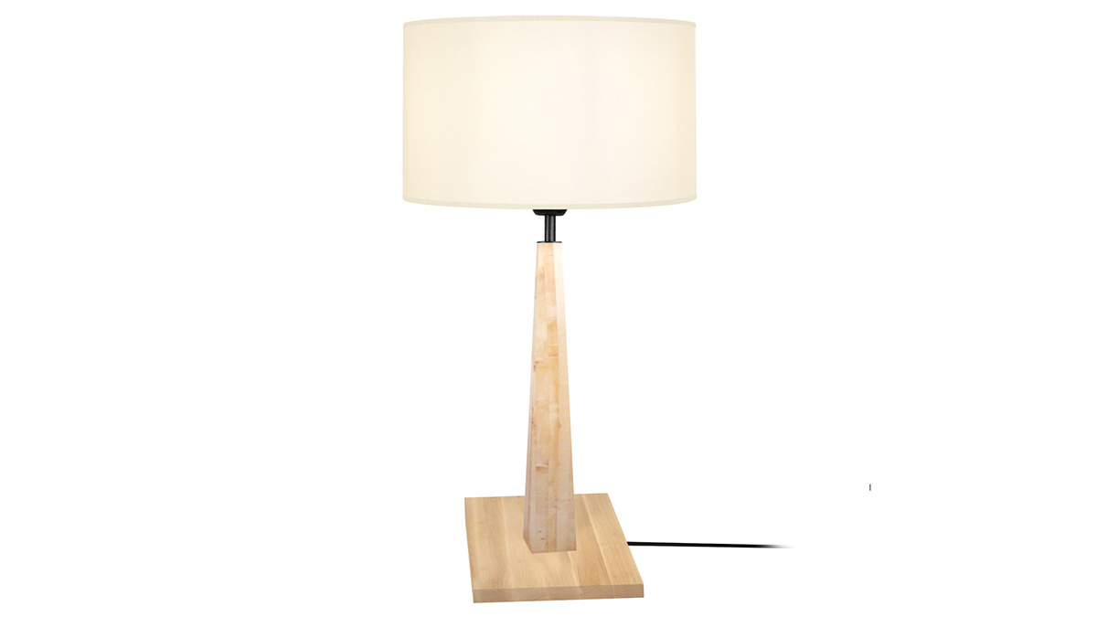 Lampada da tavolo écru con piede in legno NIDRA