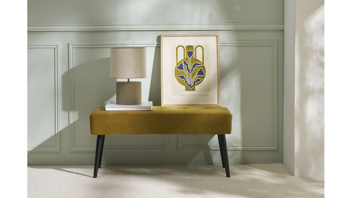 Lampada da tavolo in ceramica color talpa opaco e paralume in lino naturale TIGA