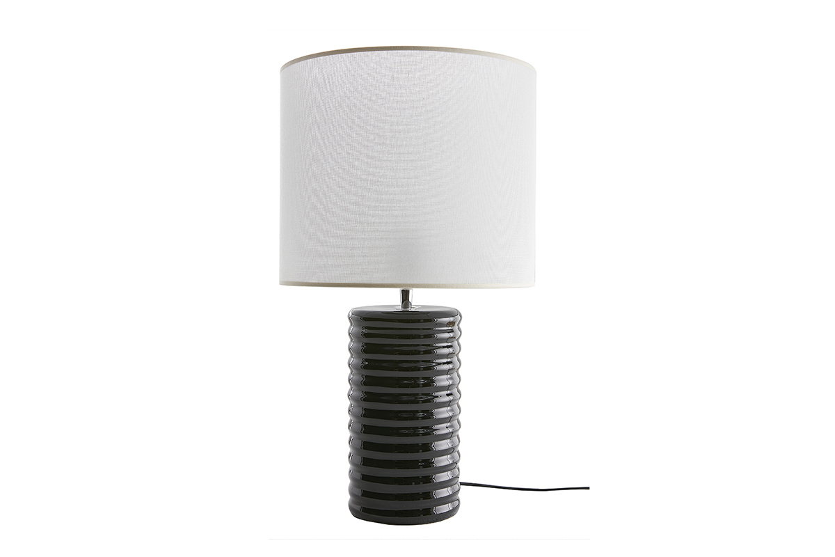Lampada da tavolo in ceramica smaltata nero e paralume cru H53 cm BERRO