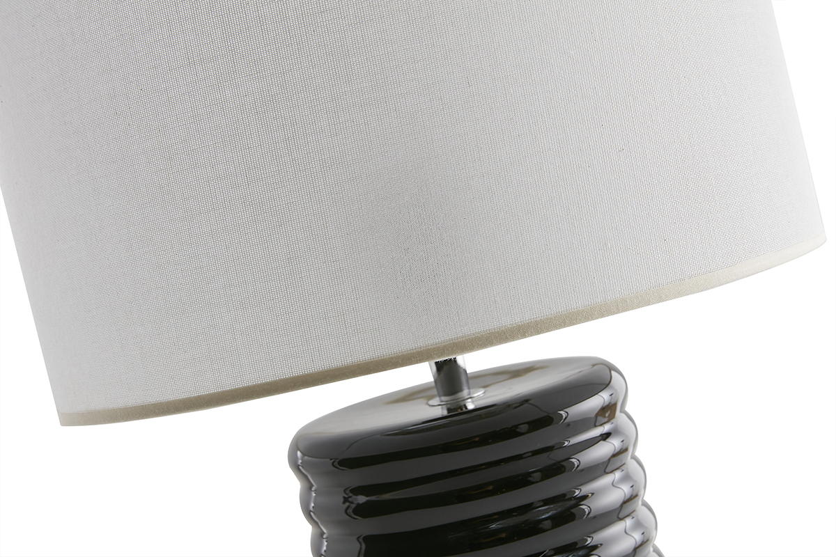 Lampada da tavolo in ceramica smaltata nero e paralume cru H53 cm BERRO
