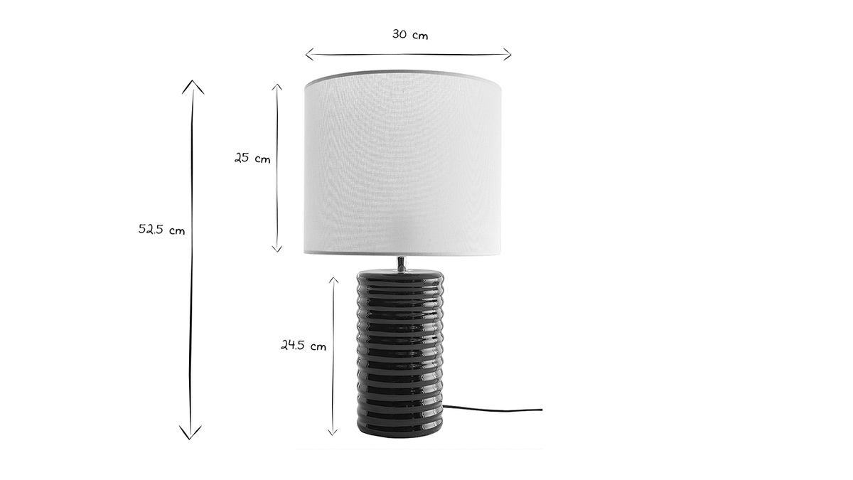 Lampada da tavolo in ceramica smaltata nero e paralume cru H53 cm BERRO