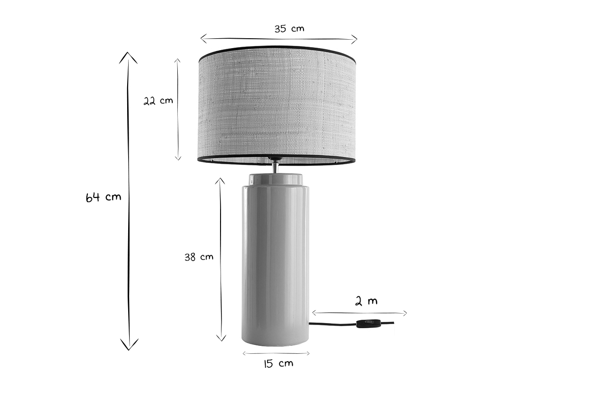 Lampada da tavolo in ceramica smaltata talpa e paralume in rafia MAJES