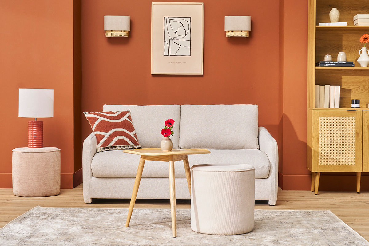 Lampada da tavolo in ceramica smaltata terracotta e paralume cru H53 cm BERRO