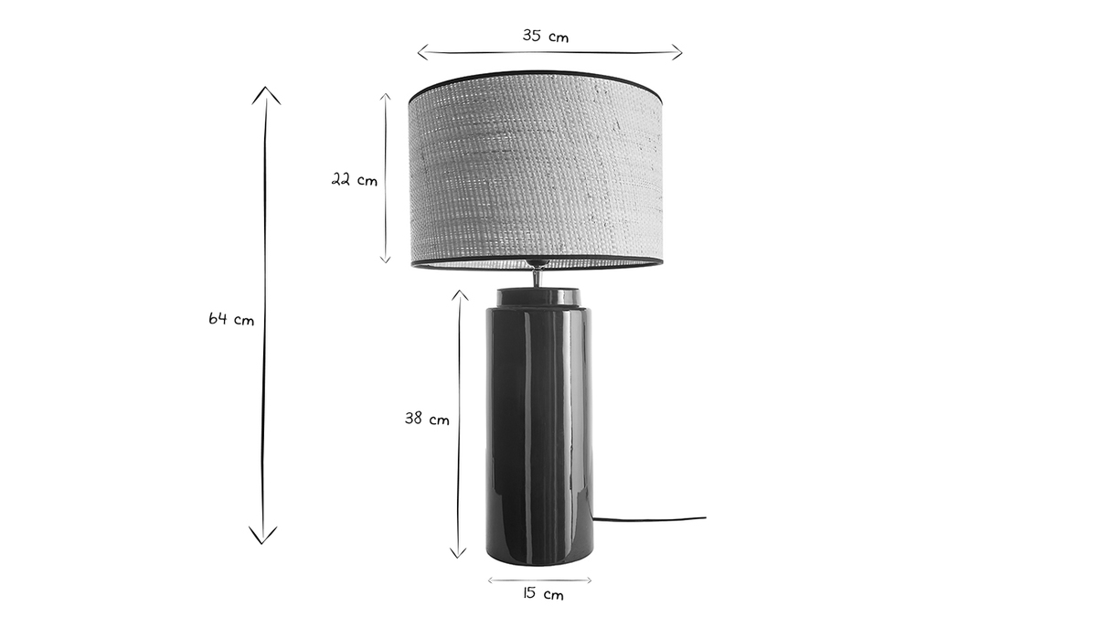 Lampada da tavolo in ceramica smaltata verde e paralume in rafia naturale H64 cm MAJES