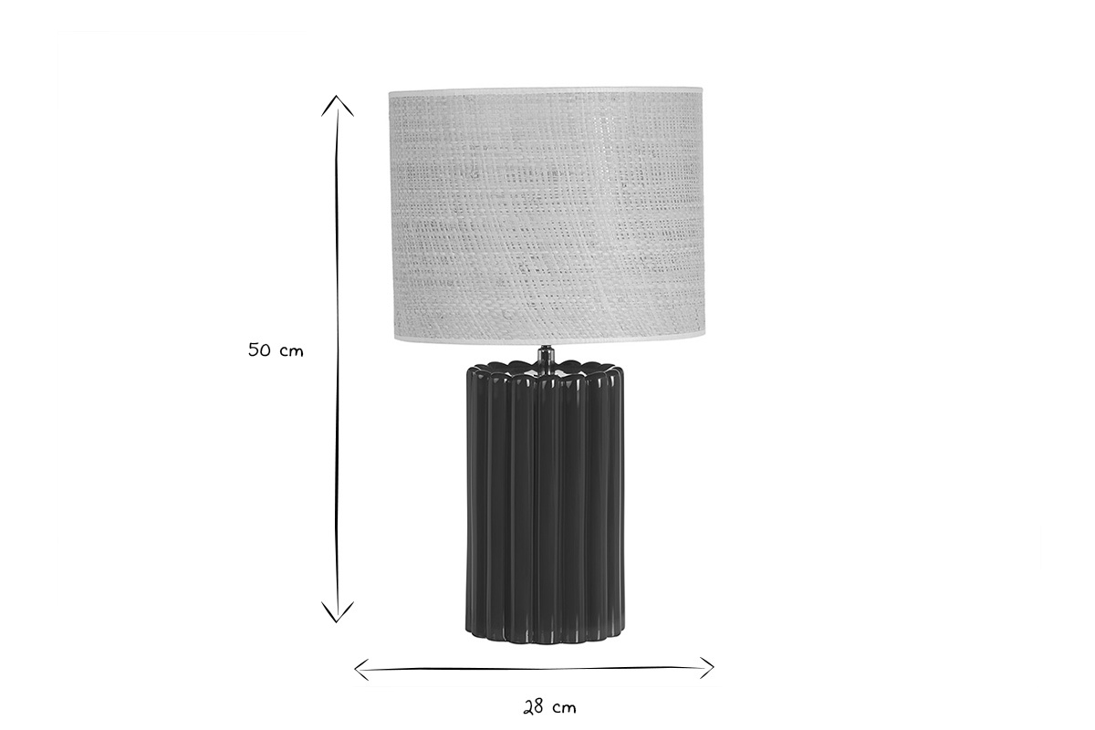 Dimensioni della lampada CANELLA: altezza 50 cm, larghezza 28 cm, in bianco e nero.