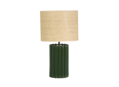Lampada da tavolo in ceramica smaltata verde scuro e paralume in rattan H50 cm CANELLA