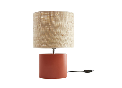 Lampada da tavolo in ceramica terracotta opaco e paralume in rafia naturale H40 m TIGA