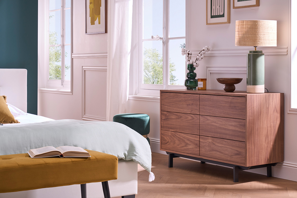 Lampada da tavolo in ceramica verde con paralume in rattan H64 cm MAJES
