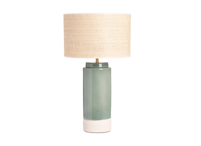 Lampada da tavolo in ceramica verde con paralume in rattan H64 cm MAJES