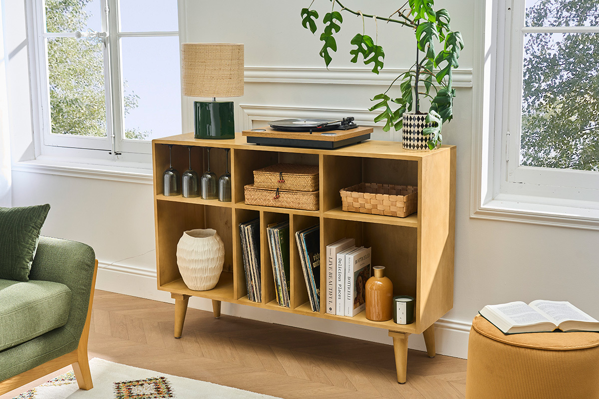 Lampada da tavolo in ceramica verde scuro e paralume in rafia naturale H40 cm TIGA