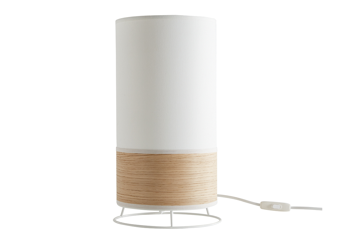 Lampada da tavolo in cotone color sabbia e foglio di rovere chiaro H38 cm SOLAR