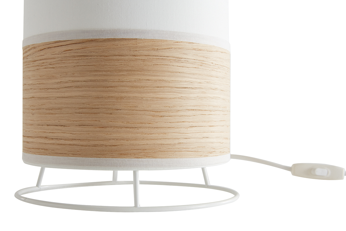 Lampada da tavolo in cotone color sabbia e foglio di rovere chiaro H38 cm SOLAR