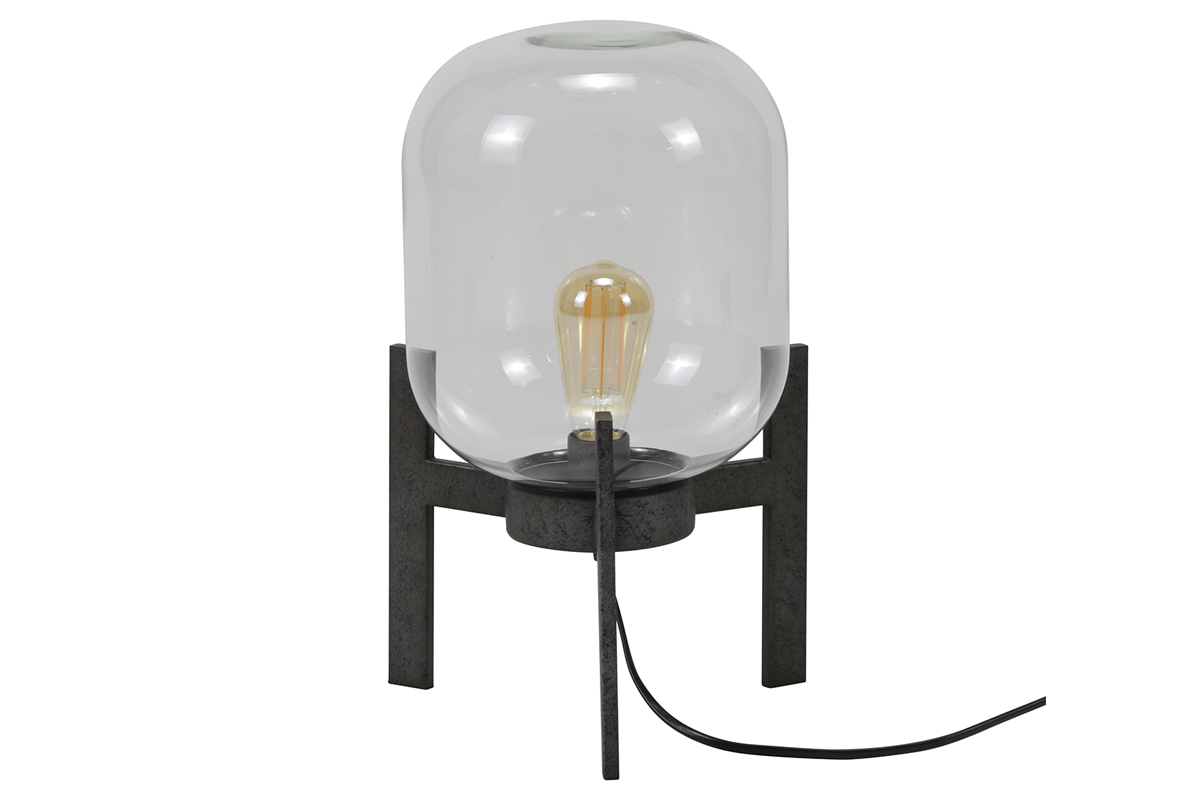 Lampada da tavolo in metallo finitura argento antico e globo in vetro HALCYON