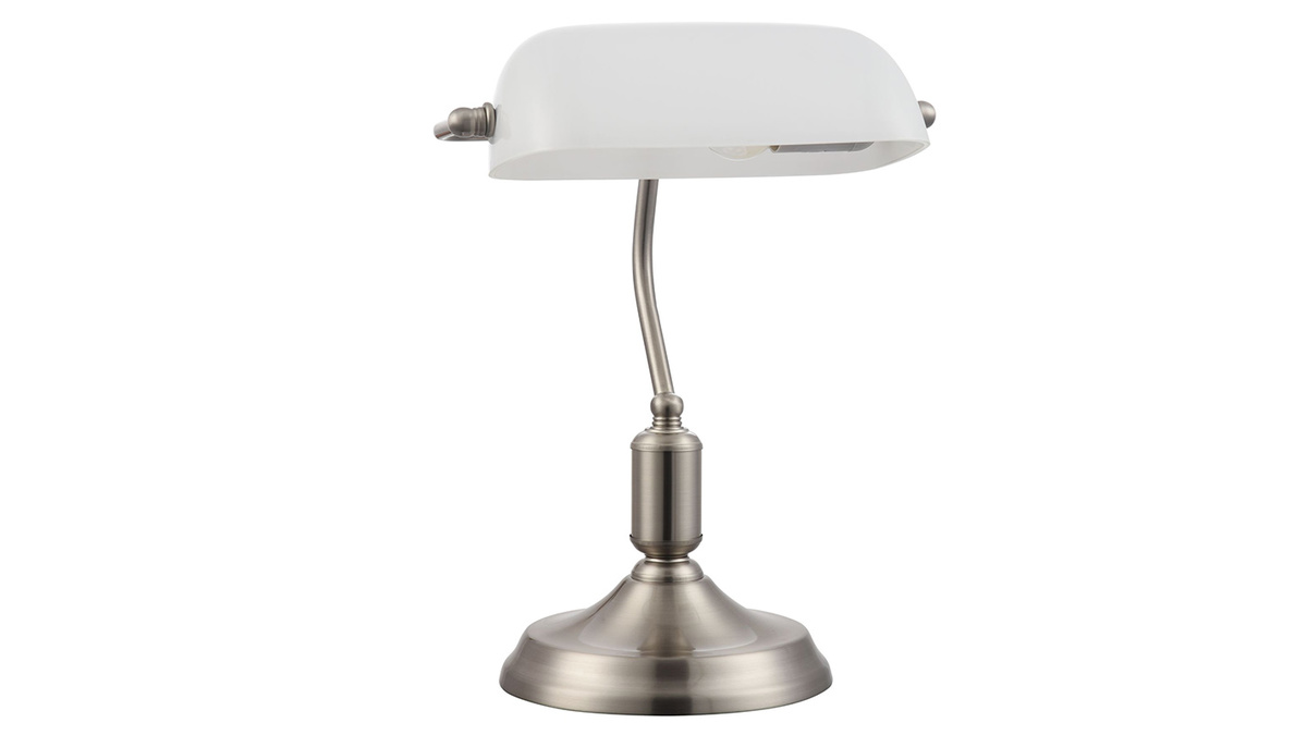 Lampada da tavolo, in metallo, nichel, e vetro laccato, colore: Bianco, modello: SCRITTO