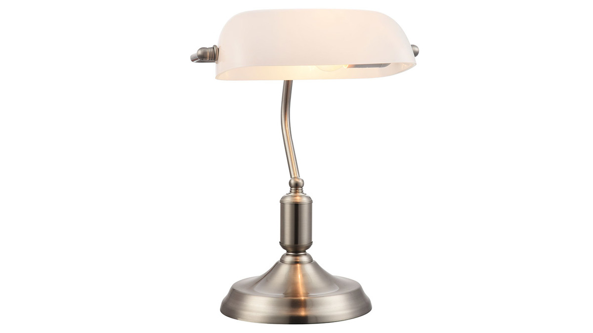 Lampada da tavolo, in metallo, nichel, e vetro laccato, colore: Bianco, modello: SCRITTO