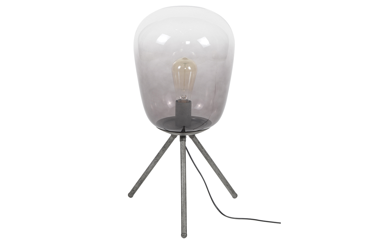Lampada da tavolo in vetro e metallo finiture argento antico SMOKE