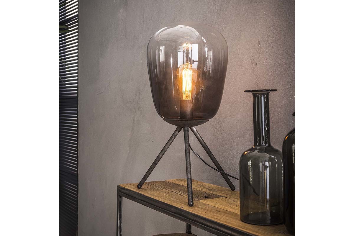 Lampada da tavolo in vetro e metallo finiture argento antico SMOKE