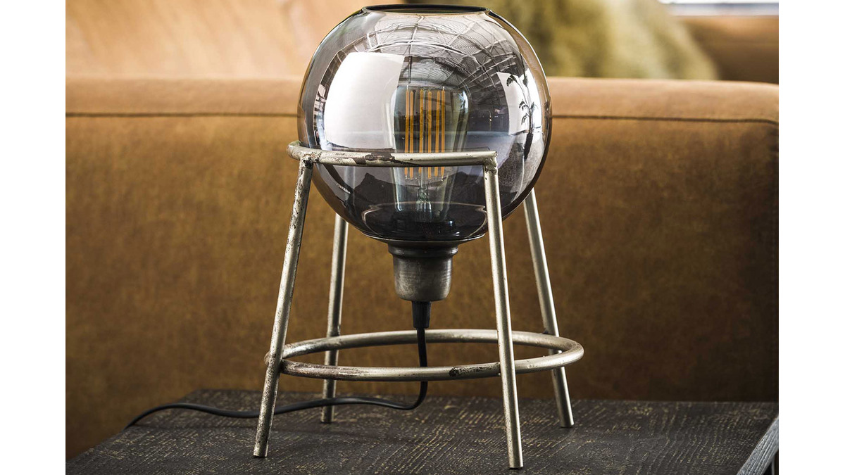 Lampada da tavolo metallo finiture argento antico con globo in vetro MURANO