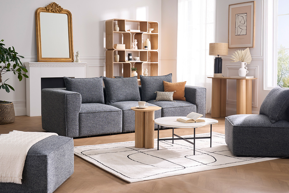 Lampada da tavolo nera in ceramica e paralume in rattan H64 cm MAJES