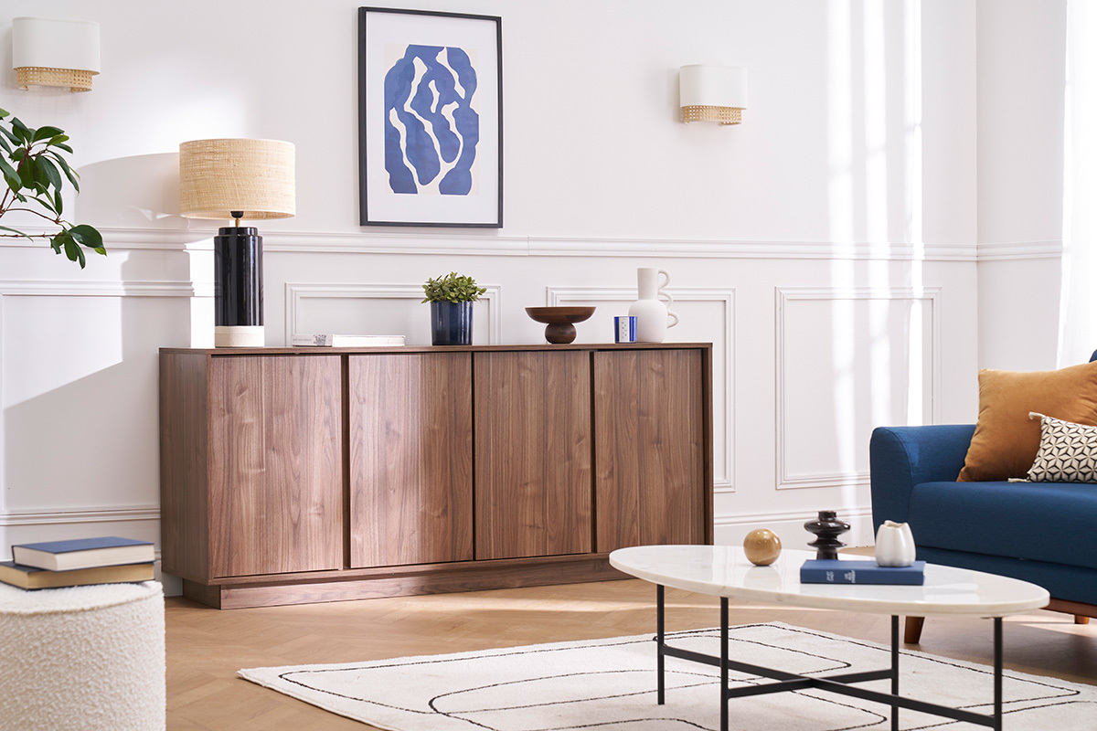 Lampada da tavolo nera in ceramica e paralume in rattan H64 cm MAJES