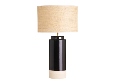 Lampada da tavolo nera in ceramica e paralume in rattan H64 cm MAJES