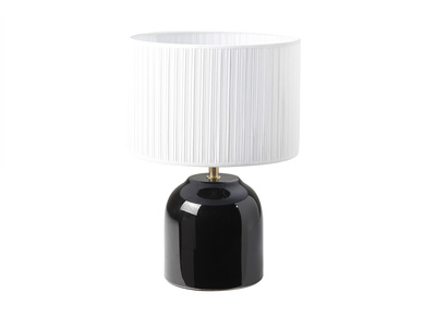 Lampada da tavolo nera in ceramica lucida e paralume in tessuto plissettato bianco H35 cm PIEGA