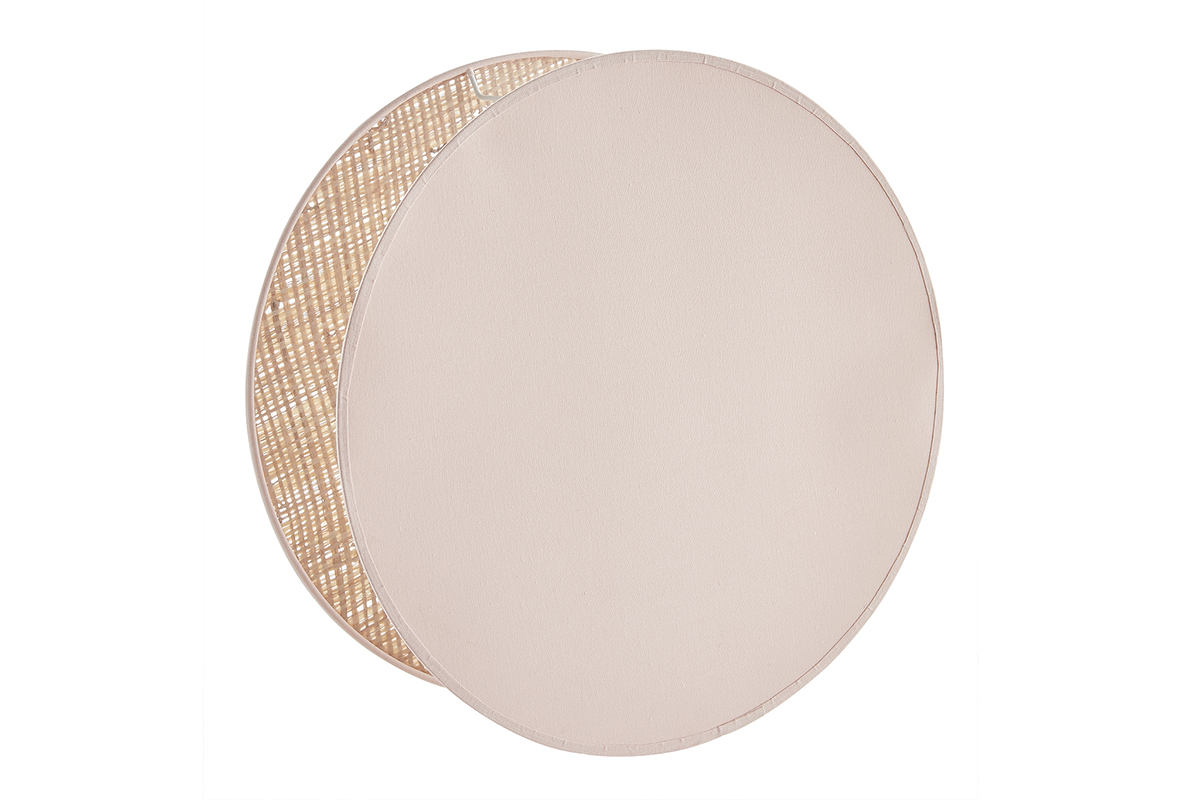 Lampada da tavolo rotonda bi-materiale in tessuto rosa chiaro e fibra di rafia naturale D35 cm VERSO