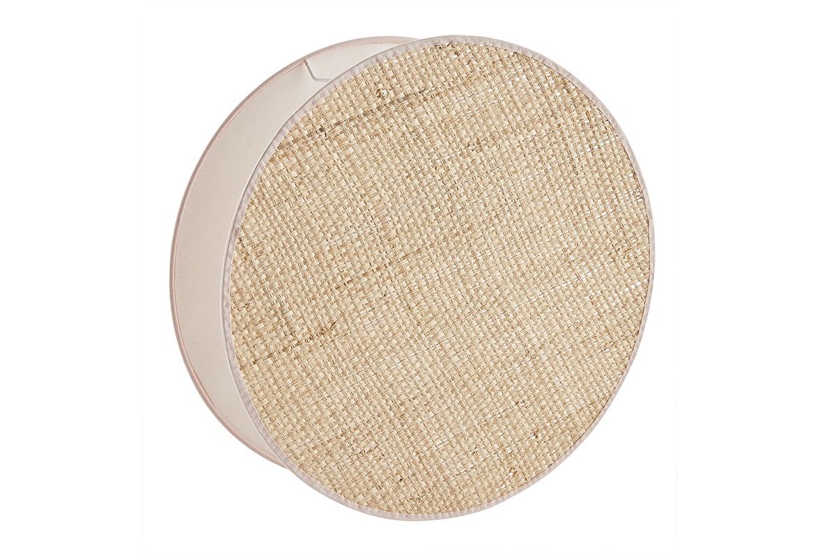 Lampada da tavolo rotonda bi-materiale in tessuto rosa chiaro e fibra di rafia naturale D35 cm VERSO