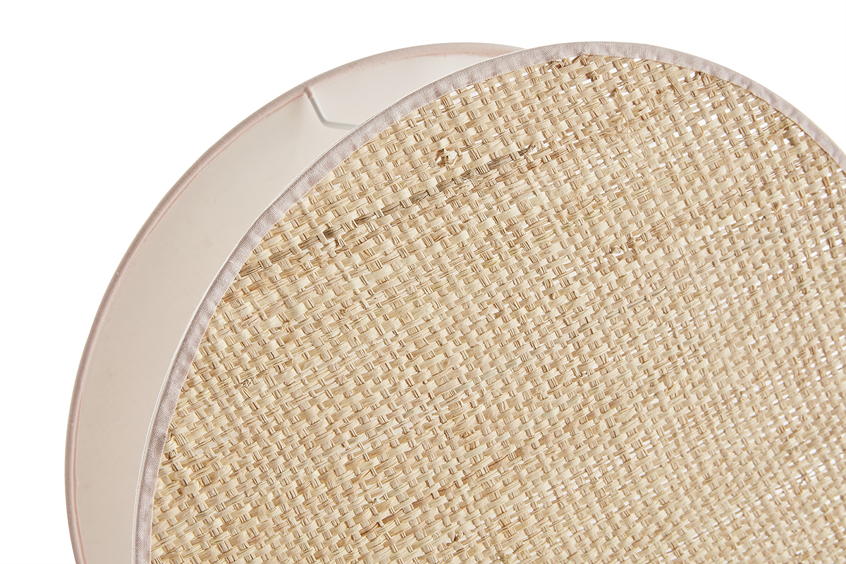 Lampada da tavolo rotonda bi-materiale in tessuto rosa chiaro e fibra di rafia naturale D35 cm VERSO