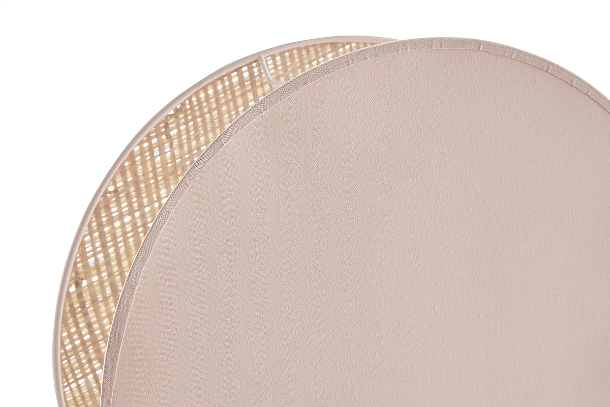 Lampada da tavolo rotonda bi-materiale in tessuto rosa chiaro e fibra di rafia naturale D35 cm VERSO