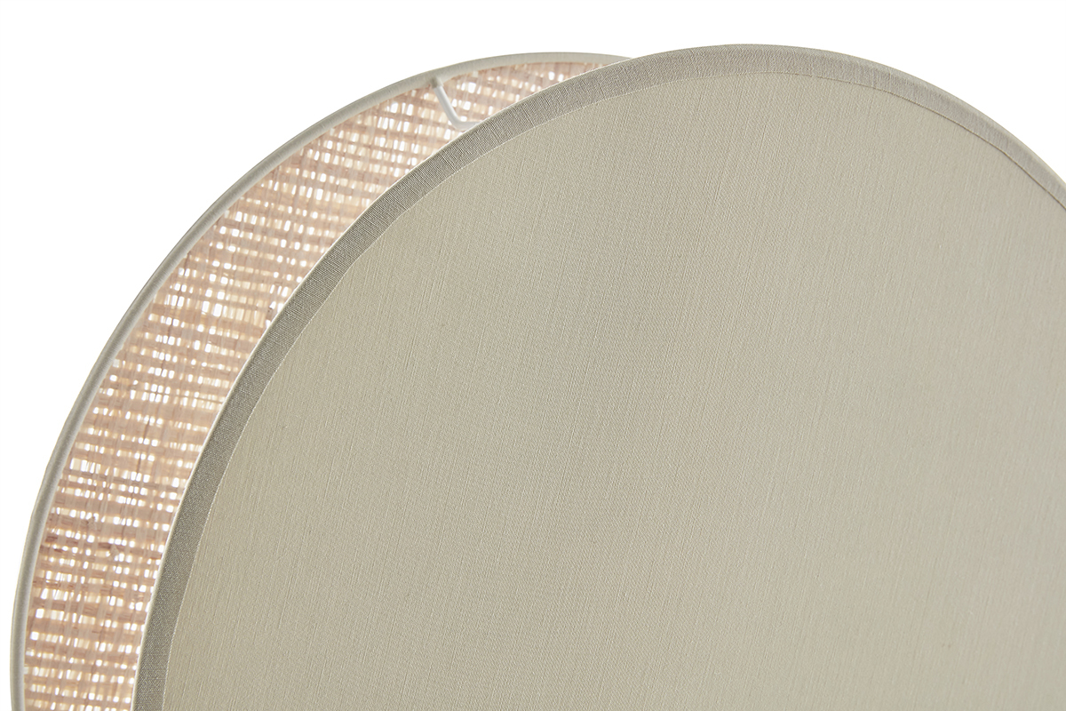 Lampada da tavolo rotonda bi-materiale in tessuto verde salvia e fibra di rafia naturale D35 cm VERSO