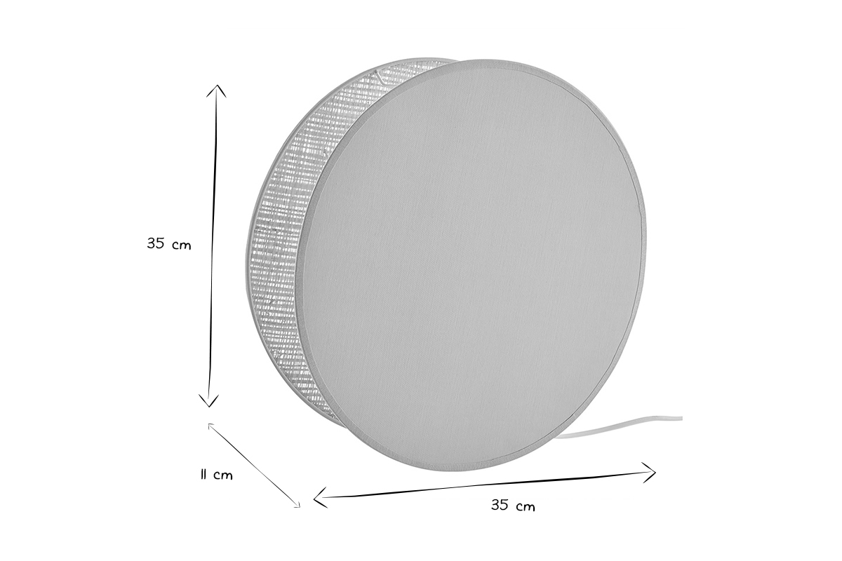 Lampada da tavolo rotonda bi-materiale in tessuto verde salvia e fibra di rafia naturale D35 cm VERSO