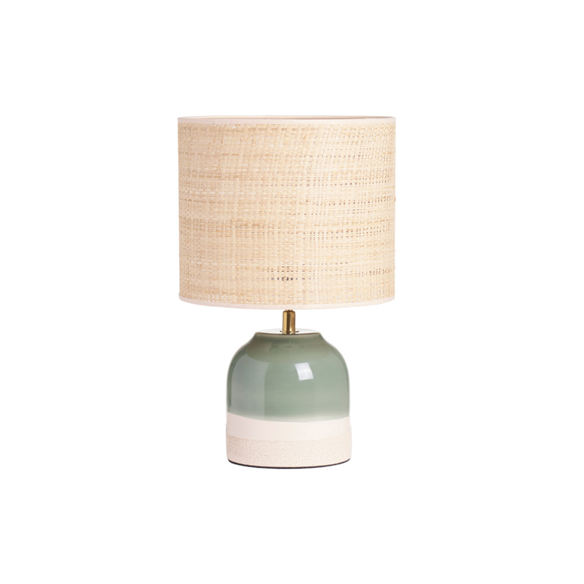 Lampada da tavolo verde in ceramica con paralume in rattan H35 cm PIEGA