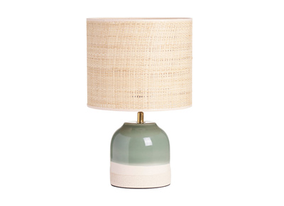 Lampada da tavolo verde in ceramica con paralume in rattan H35 cm PIEGA