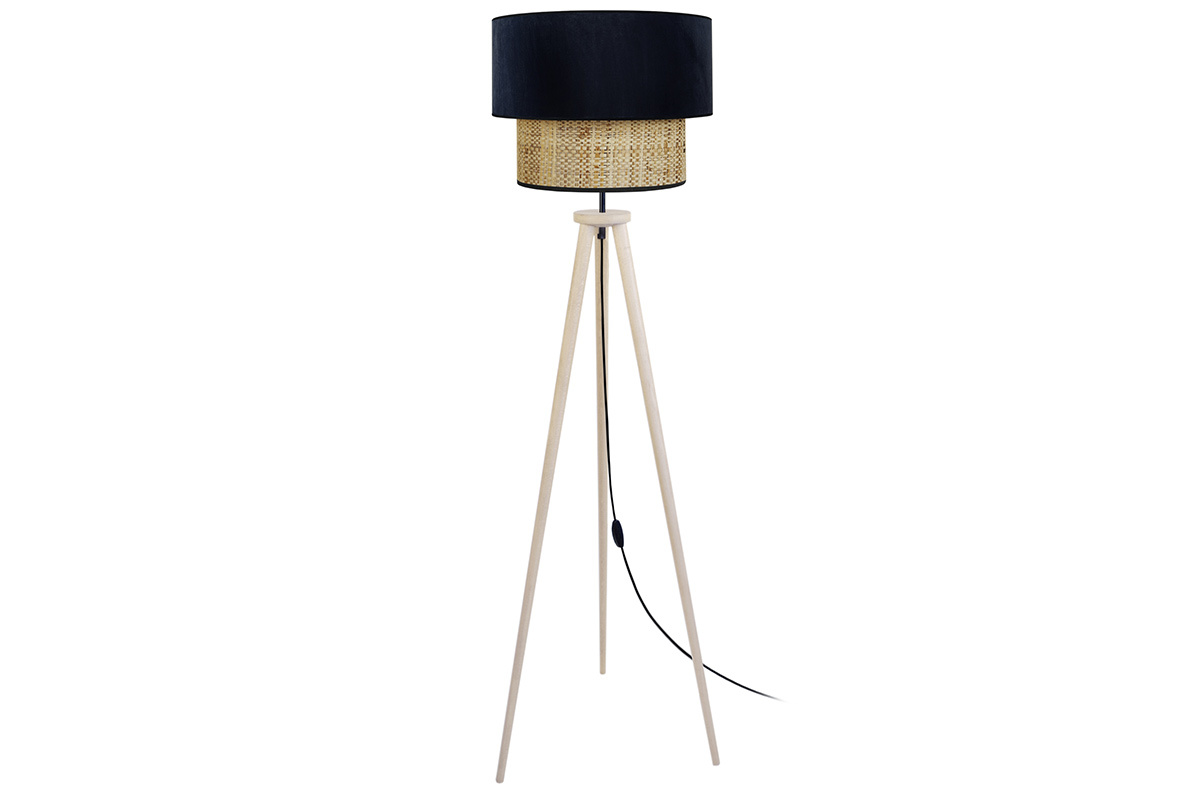 Lampada da terra bi-materiale juta e velluto nero D40 cm CHILL