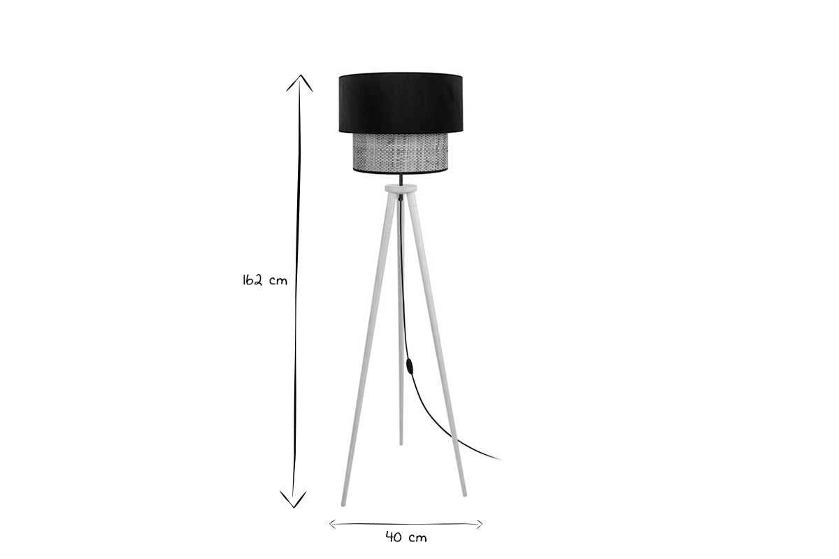 Lampada da terra bi-materiale juta e velluto nero D40 cm CHILL