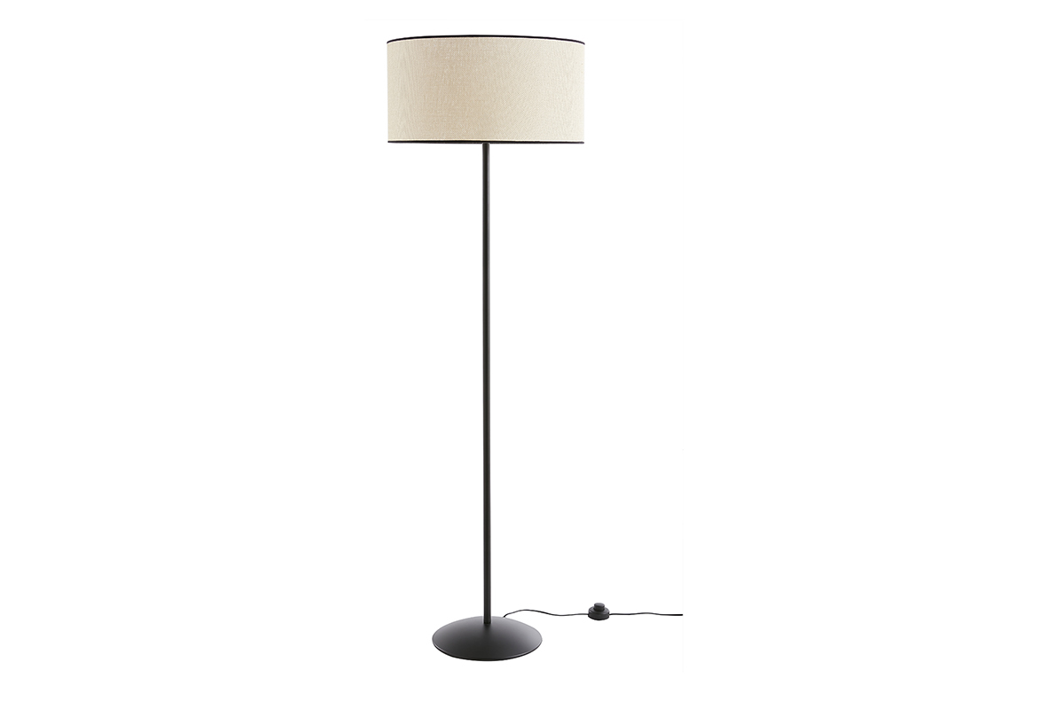 Lampada da terra con paralume in carta intrecciata naturale e metallo nero H160 cm ZETA