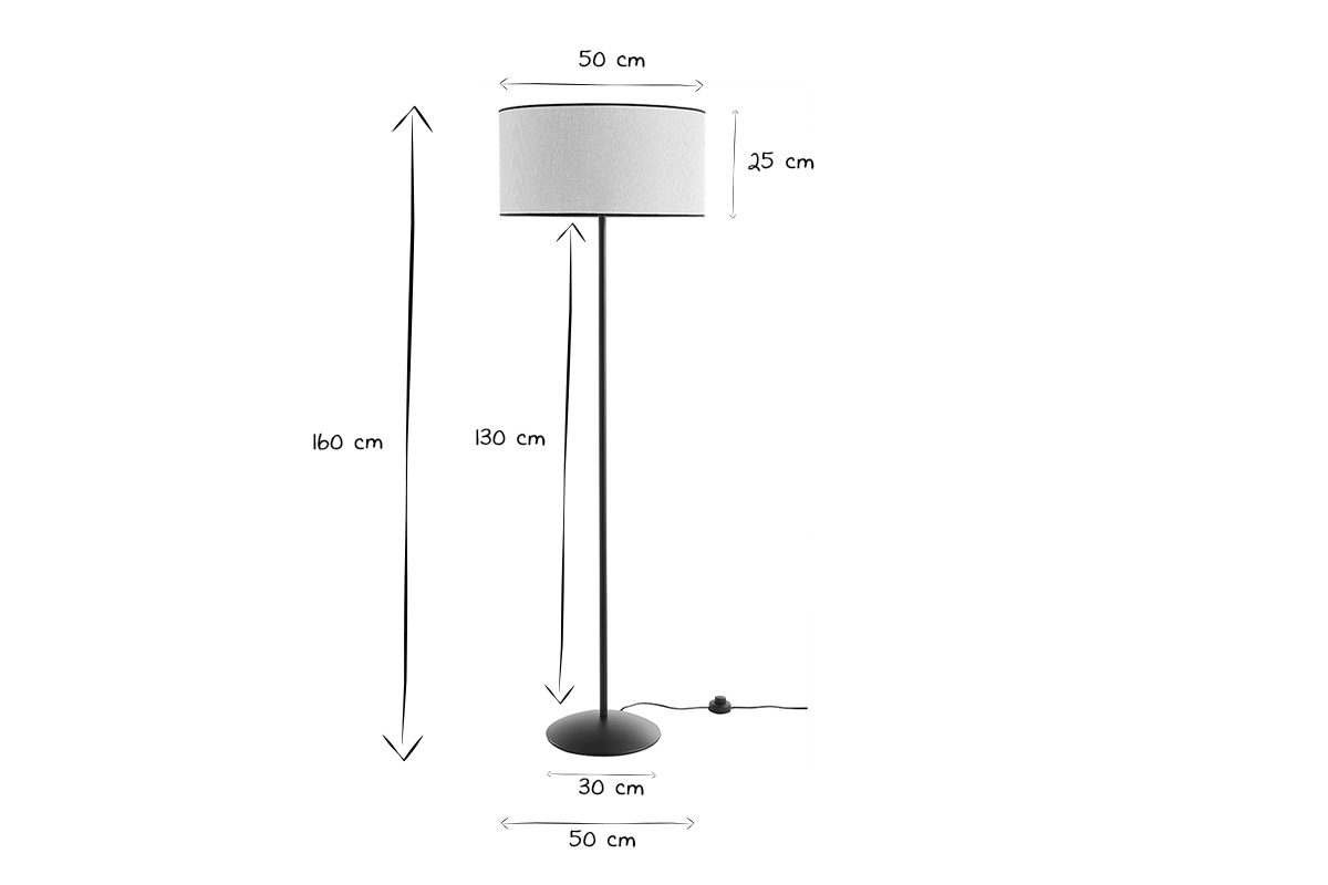 Lampada da terra con paralume in carta intrecciata naturale e metallo nero H160 cm ZETA