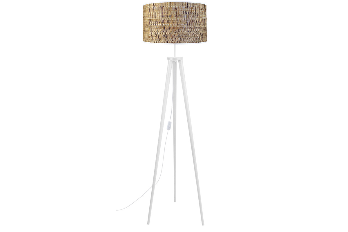 Lampada da terra in juta e legno massello bianco JUTA