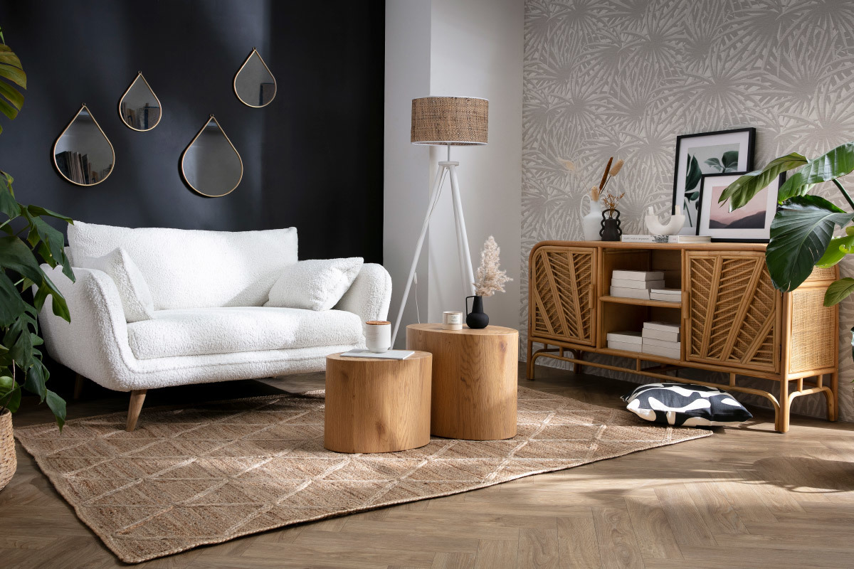 Lampada da terra in juta e legno massello bianco JUTA