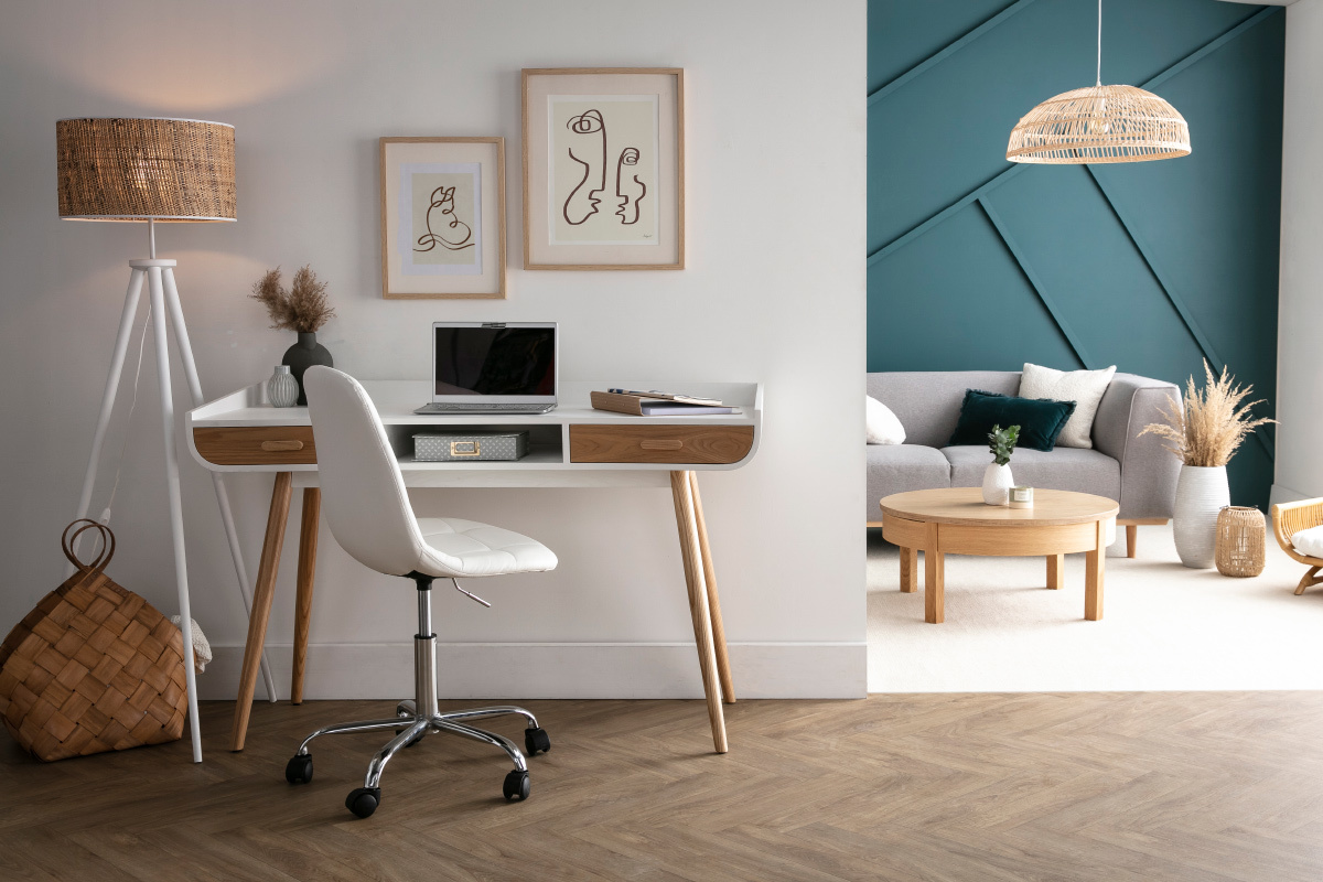 Lampada da terra in juta e legno massello bianco JUTA