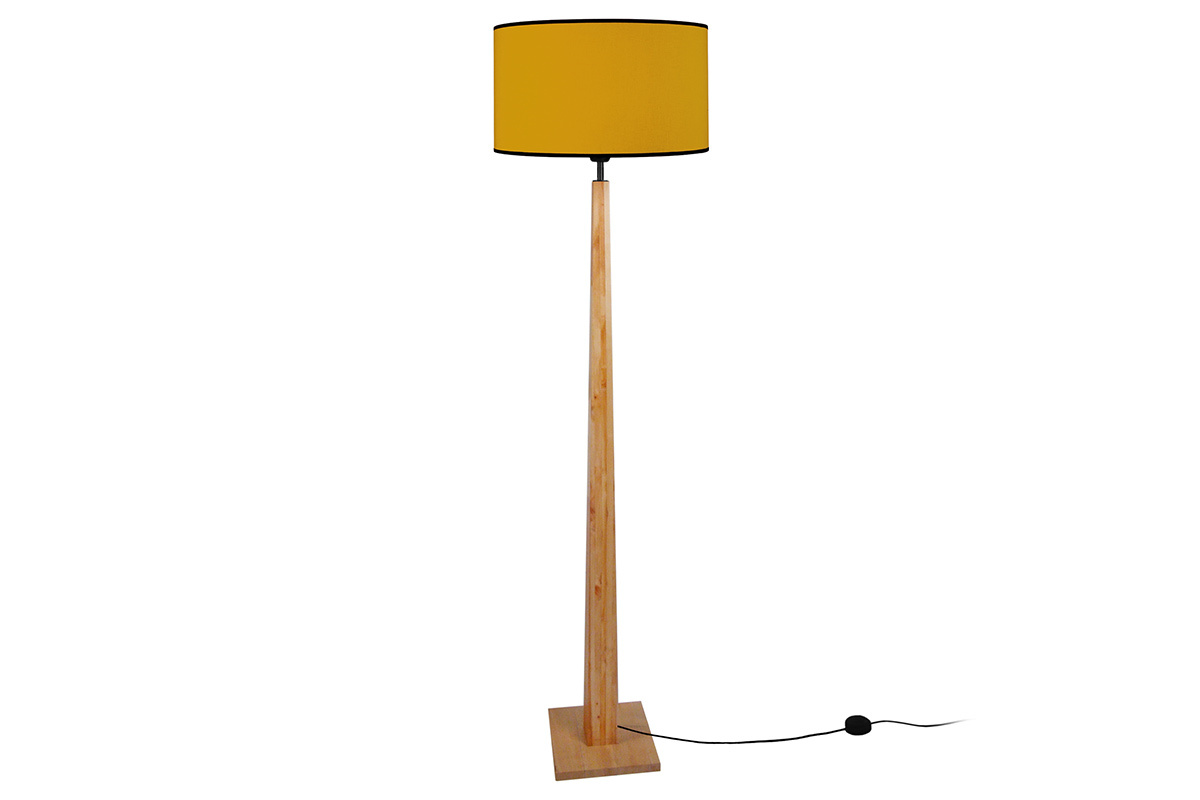 Lampada da terra paralume giallo e base legno chiaro NIDRA