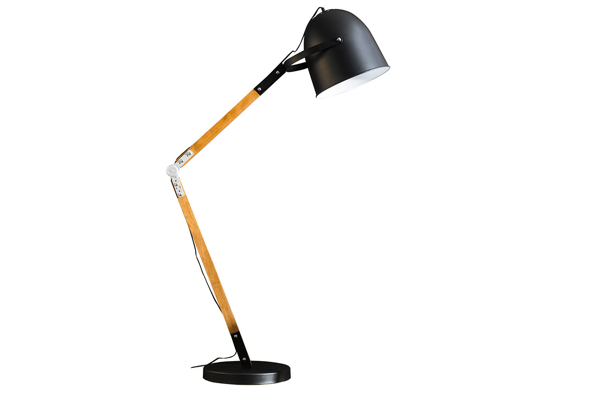 Lampada design in metallo nero e legno GABY