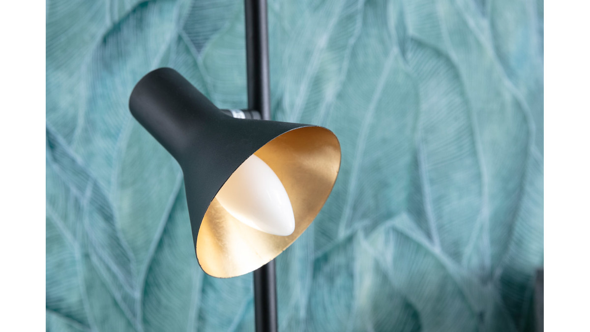Lampada design in metallo nero opaco e interno dorato DUO