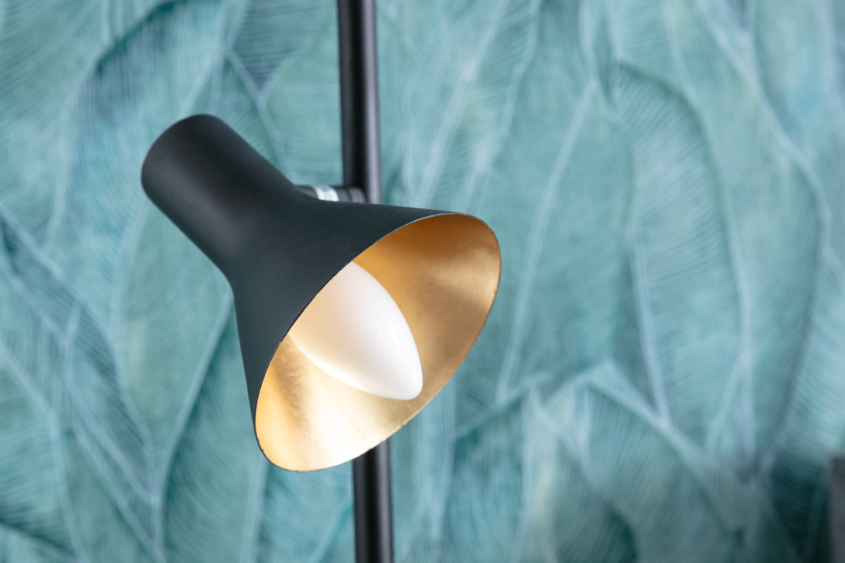 Lampada design in metallo nero opaco e interno dorato DUO